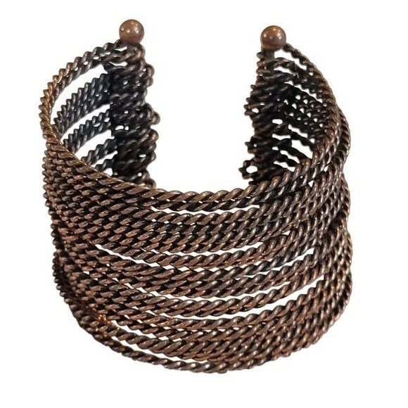 Antiqued Finish Copper Twisted Design Multi Layer Cuff Bracelet 2" Wide - Picture 1 of 4